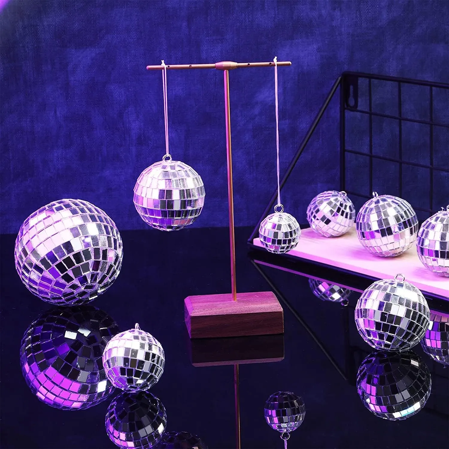 The Decor Affair "Sparkling Galaxy: 15-Piece Hanging Mirror Combo Set - 1.5", 2", and 3.2" Disco Ball Mirrors