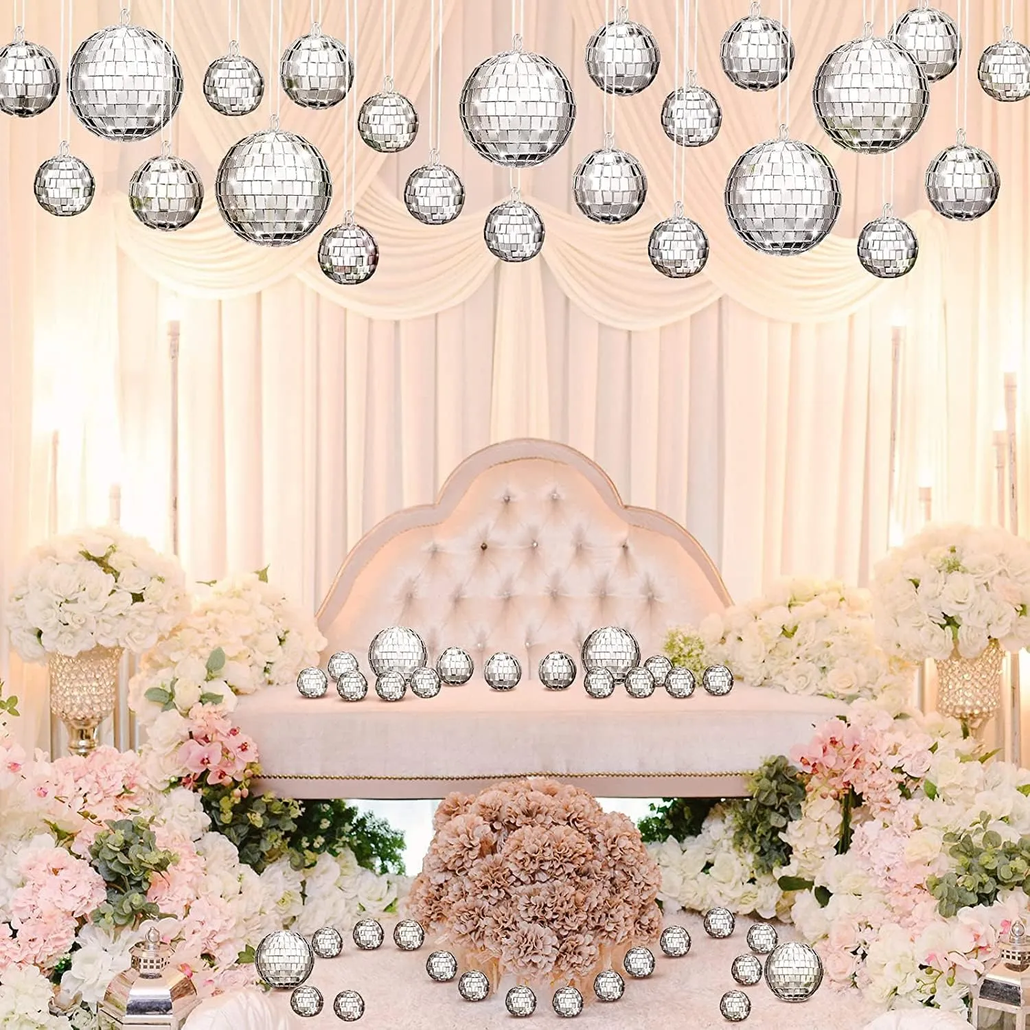 The Decor Affair "Sparkling Galaxy: 15-Piece Hanging Mirror Combo Set - 1.5", 2", and 3.2" Disco Ball Mirrors