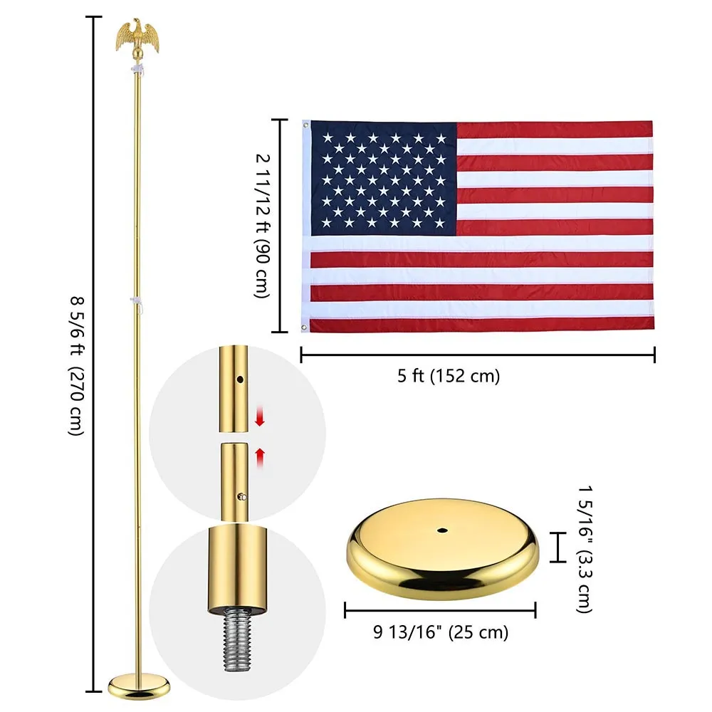 TheLAShop 8 ft Indoor Flag Poles with Stand Set of 2(Ball Eagle Options)