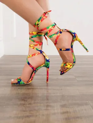 Tie Dye Stiletto Heeled Gladiator Sandals