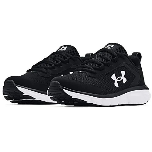 Under Armour boys Boys' Grade School Assert 9 Running Shoe, Black/White, 3.5 Big Kid US