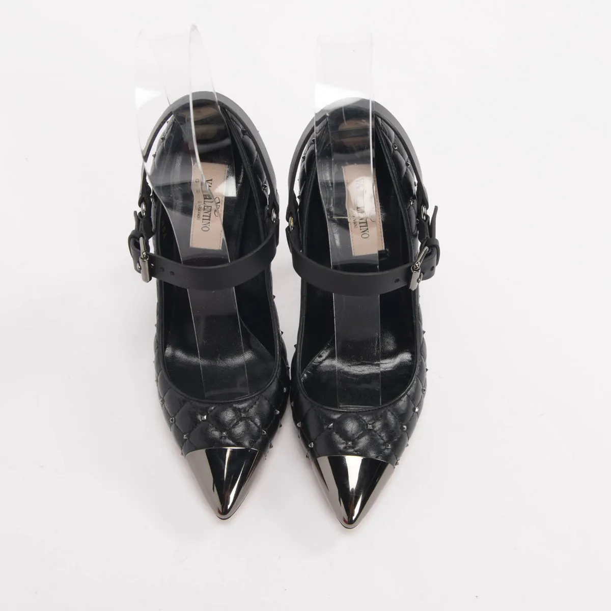 Valentino Black Distressed Leather Rockstud Mary Jane Pumps 35