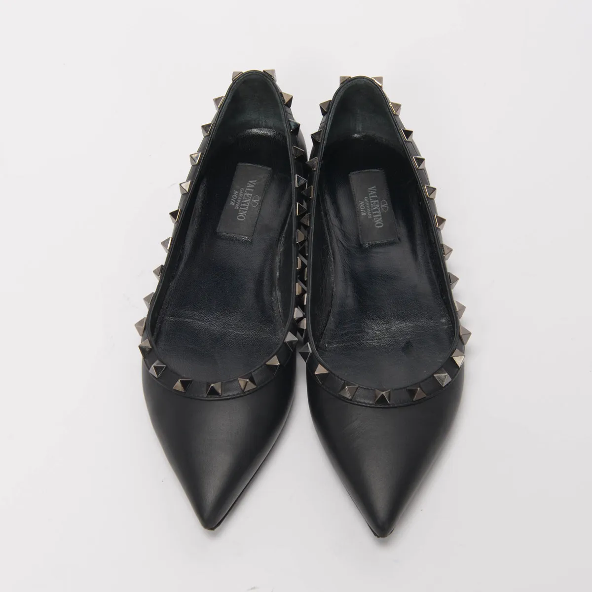 Valentino Noir Leather Rockstud Ballerina Flats 36