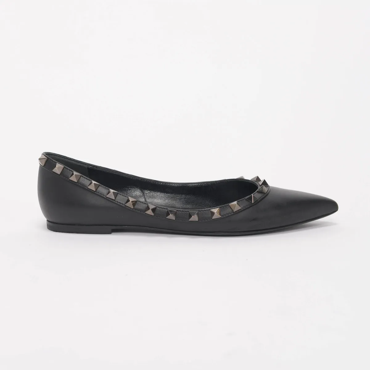 Valentino Noir Leather Rockstud Ballerina Flats 36