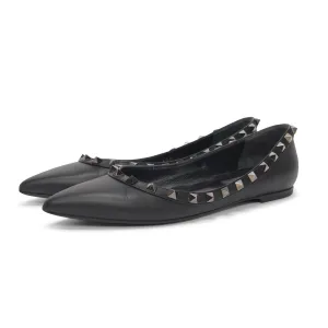 Valentino Noir Leather Rockstud Ballerina Flats 36