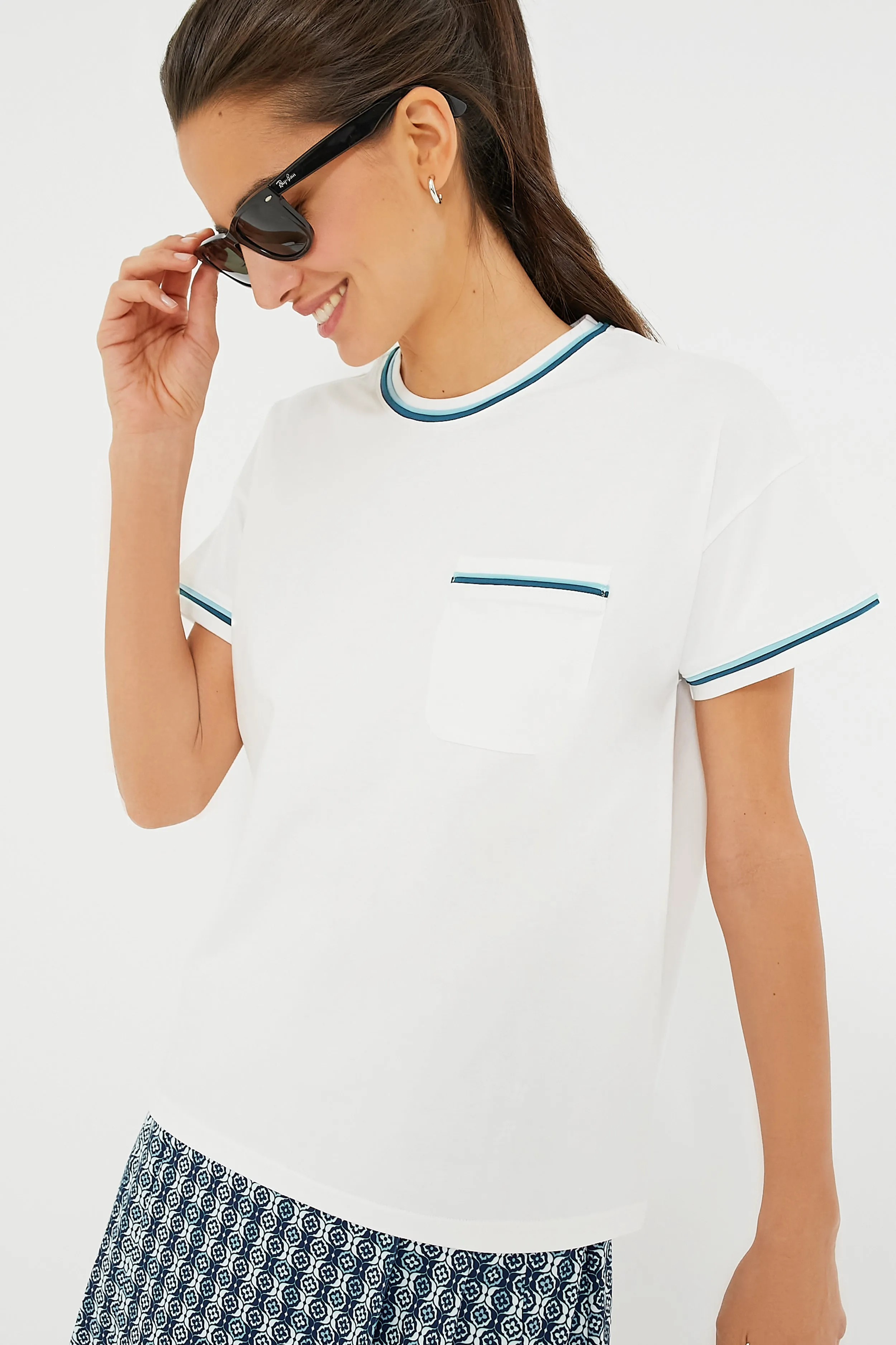 White Piped Cotton Ryan Boyfriend Tee