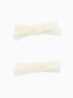 White Small Bow Velvet Girl Clips Set 2