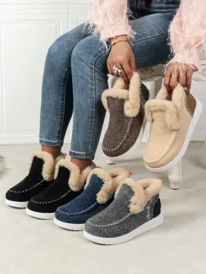 Women's Furry Suede Round Toe Flat Sneakers