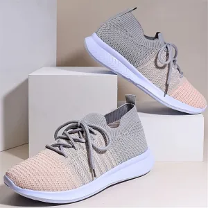 Women's Knitted Sports Shoes, Breathable Lace Up Non Slip Low Top Sneakers, Casual Walking Running Shoes SE1021