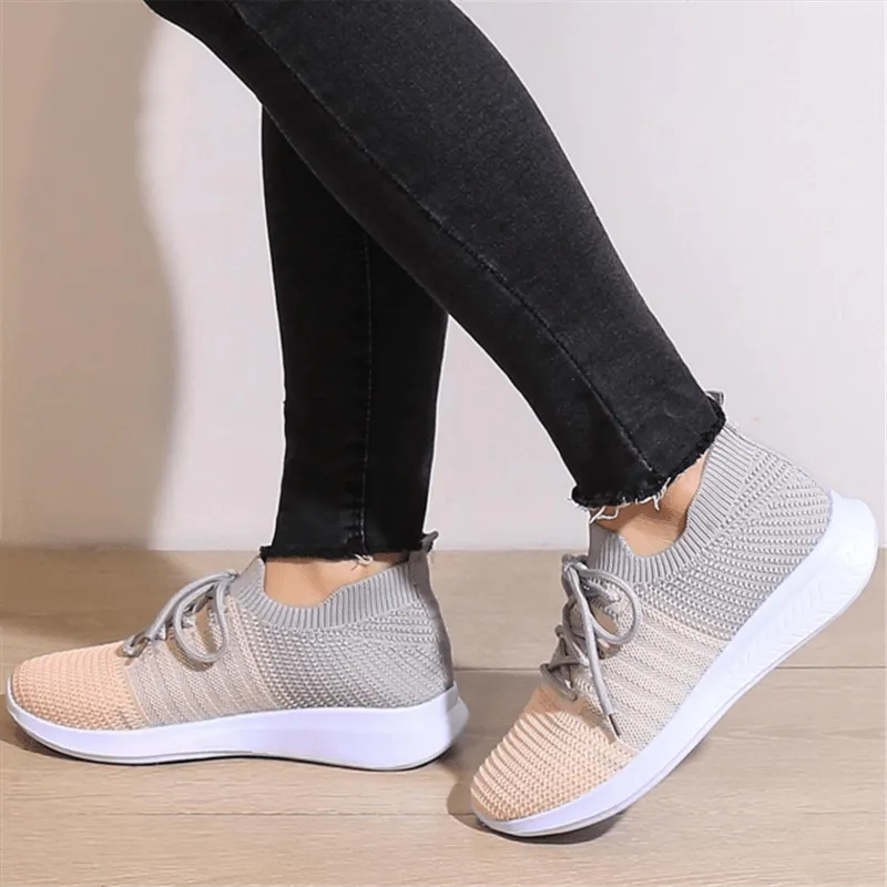 Women's Knitted Sports Shoes, Breathable Lace Up Non Slip Low Top Sneakers, Casual Walking Running Shoes SE1021