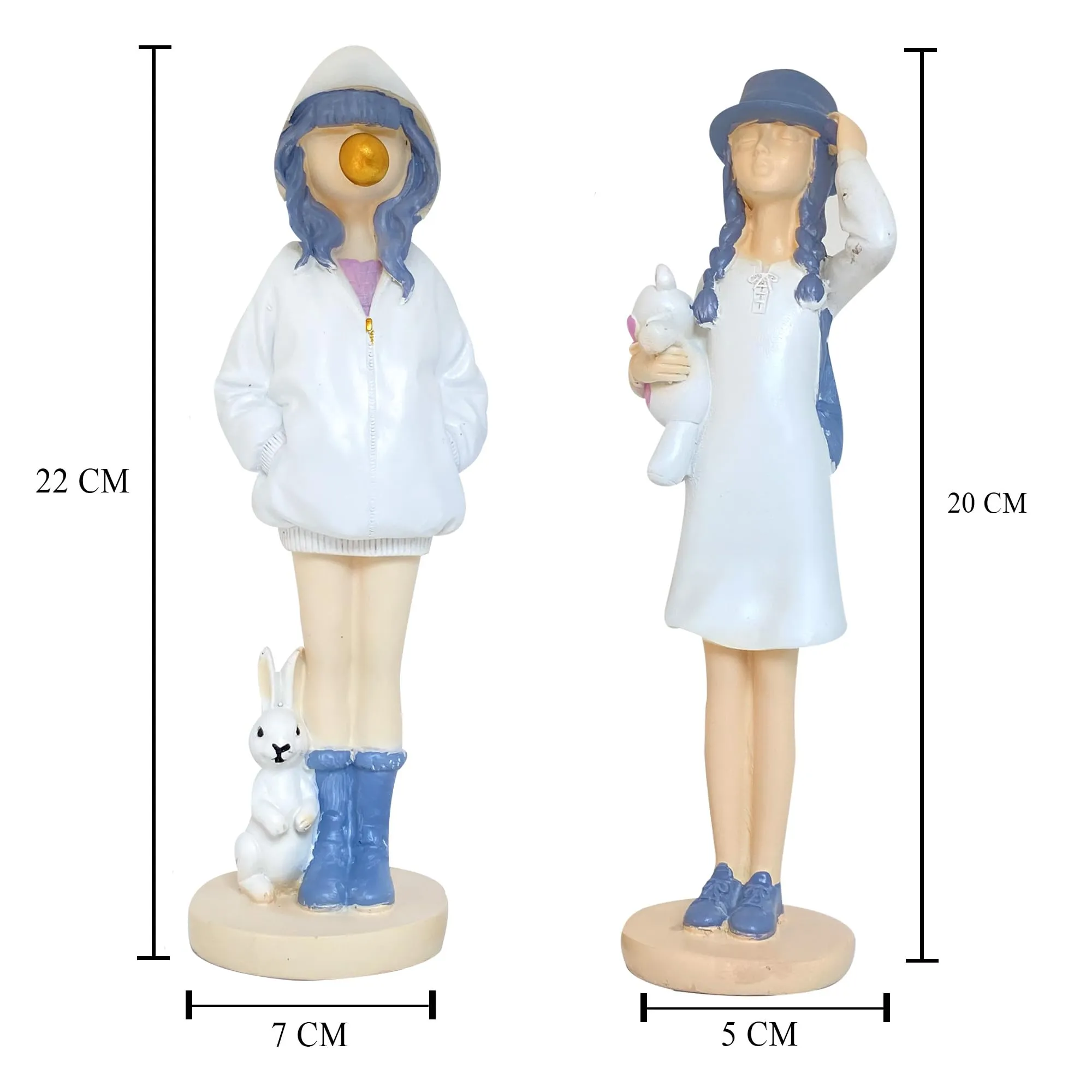 Xtore Cute Girls Statue for Home Decor | Table Decor (Pack of 2, White & Blue)